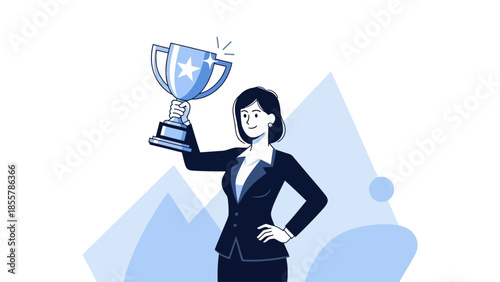 Businesswoman Holding Trophy Celebrating Achievement and Success Concept business success
