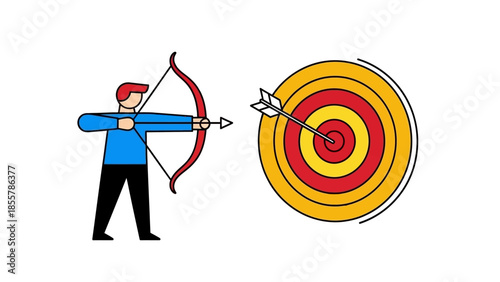 Business Concept Icon of Archer Hitting Bullseye on Target for Goal Achievement business success