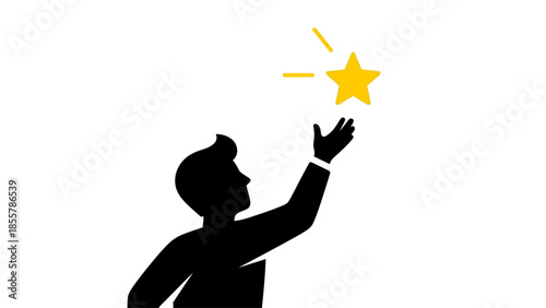 Silhouette of Person Reaching for a Shining Golden Star Above Hand business success