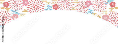 レトロポップなお正月のバナー背景　ホワイト