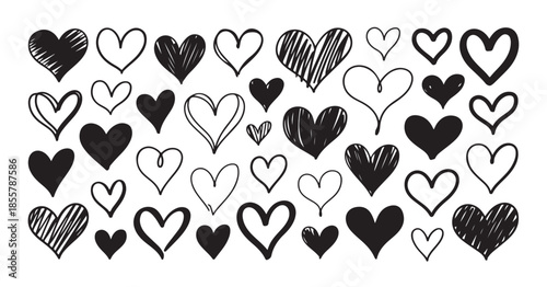 Heart icon hand drawn love symbol collection design element sketch doodle style concept set
