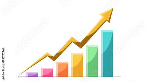 Colorful bar chart with rising gold arrow isolated on transparent background Free Download Colorful bar chart with rising gold arrow isolated on transparent background - GFXLoad