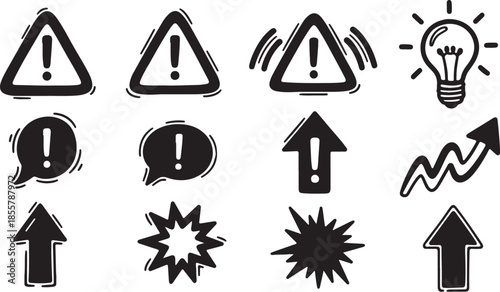 Set of mountain icons for warning and safety signs