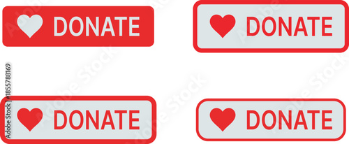 Four red and white donate buttons with heart red symbol