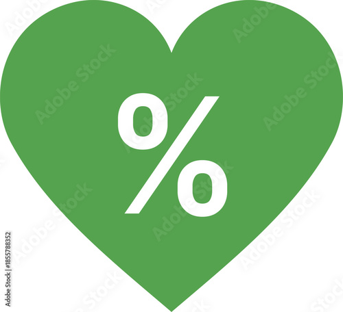 Green heart symbol with white percentage sign inside