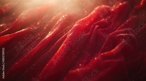 Deep red fabric, draped, glistening