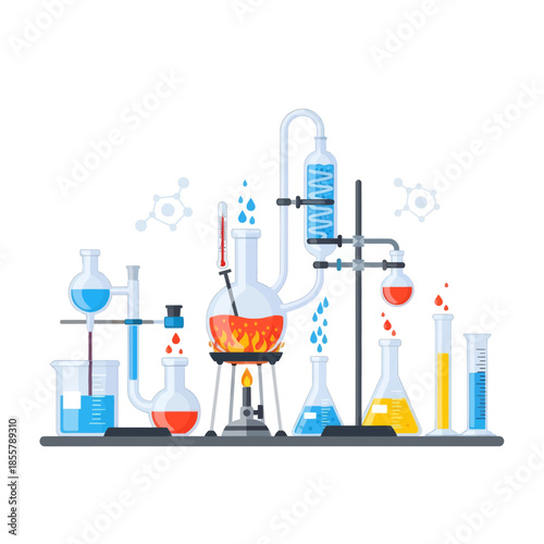 Innovative Laboratory Glassware Setup Showcasing Chemical Experiments and Reactions