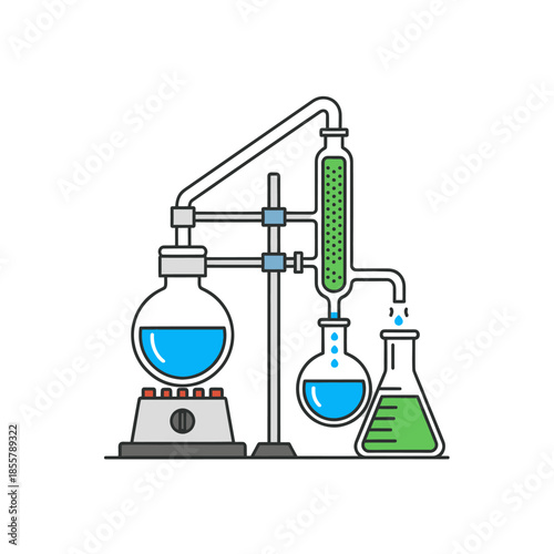 Scientific laboratory glassware and equipment for chemistry experiments with modern design