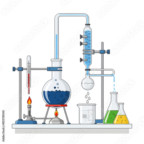 Laboratory Glassware and Equipment Setup for Chemical Experiments and Solutions Manufacturing