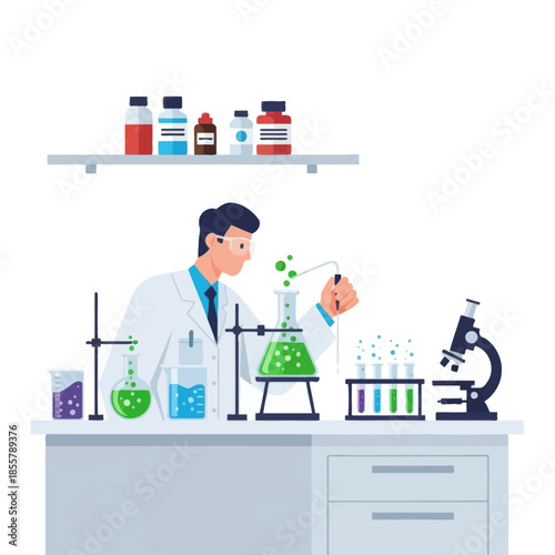 Innovative Laboratory Laboratory Scientist Conducts Chemical Experiments with Modern Equipment and