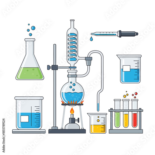 Comprehensive Laboratory Equipment Setup for Scientific Experiments and Chemical Reactions