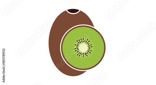 Abstract illustration combining a kiwi fruit with a human torso in a minimalistic design