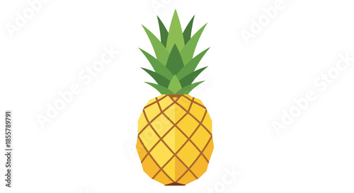 Bright and Fresh Digital Illustration of a Vibrant Pineapple with Green Leaves on a White Background