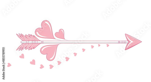 Pink arrow with hearts flying on black background love cupid