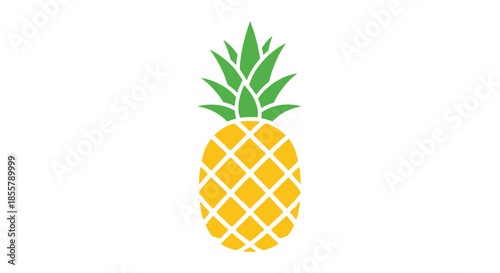 Simple Pineapple Illustration Icon with Green Leaves and Yellow Textured Body