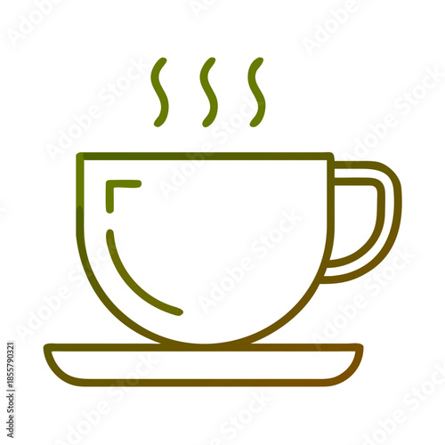 Line art coffee cup with steam on a saucer  