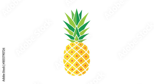 Stylized Tropical Pineapple Illustration with Green Leaves and Yellow Body