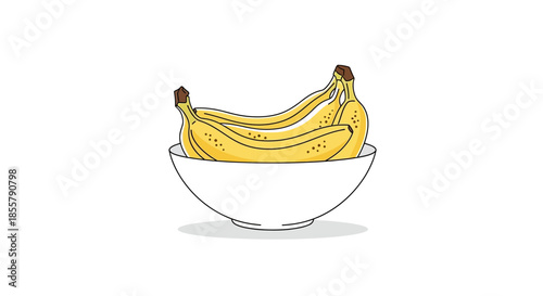 Illustration of a bowl filled with identified bananas, showcasing bright yellow peel and realistic
