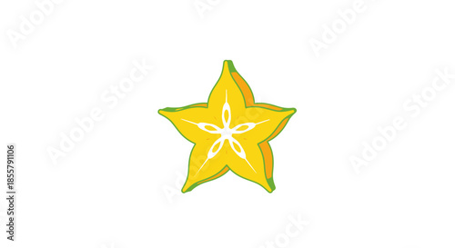 Minimalistic Artistic Illustration of a Starfruit Slice with Bright Yellow Color and White Inner