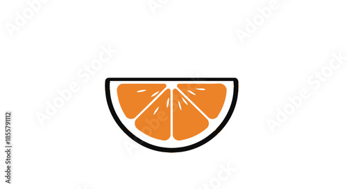 Minimalist Illustration of an Orange Slice with Black Outline on White Background