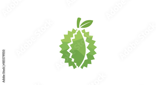 Abstract green stylized geometric durian fruit icon with leaf design for food or health related