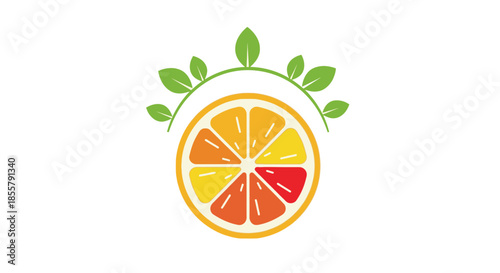 Vibrant Citrus Slice with Fresh Green Leaves for Healthy Lifestyle Branding