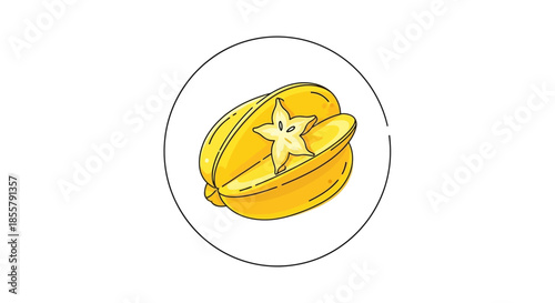 Illustration of a Yellow Passion Fruit with Cross-Section Showing Inner Flesh and Seeds