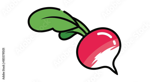 Cartoon Radish with Green Leaves and White Root in a Simple Style