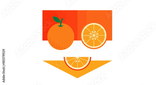 Minimalist Illustration of Orange Fruit with Slice and Wedge on Colored Background