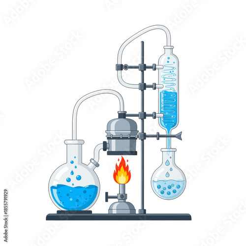Intricate laboratory distillation apparatus for chemical separation and purification processes in
