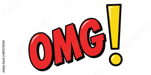 Colorful comic omg exclamation mark expression isolated on white background