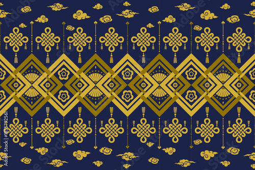 Luxury Chinese geometric border seamless pattern designed for textile manufacturing. Suitable for fabric printing, garment trims, upholstery, decorative borders, and industrial surface production.