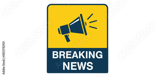 Breaking news megaphone icon on yellow and blue background