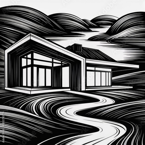 Doodle sketch houses on white background.