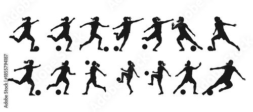Set of women soccer players silhouette vector