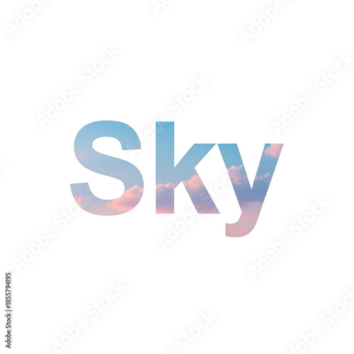 The word Sky filled with a pastel pink and blue cloud filled sky clouds