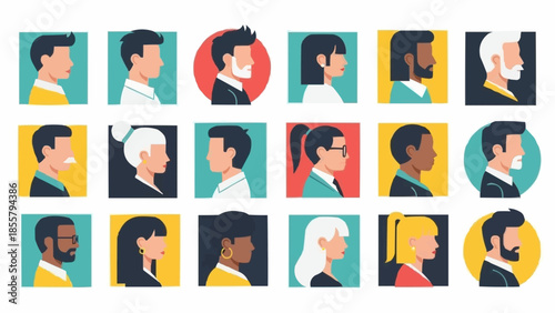 Diverse Group of People Profile Avatars Flat Design.