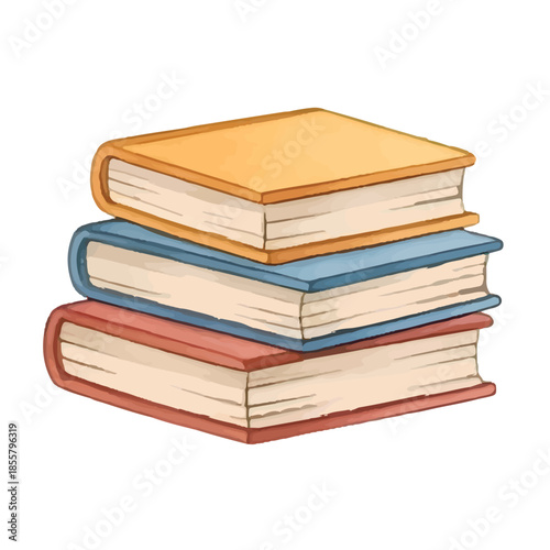 Stack of old books isolated on white background