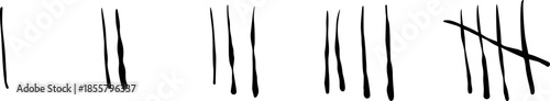 Tally marks set, hand drawn counting lines in smooth brush stroke style. Simple collection of tally marks set for score keeping.