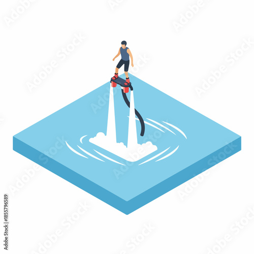 Isometric Illustration Flyboard Hoverboard Water Sport Activity Recreation Outdoor Illustration