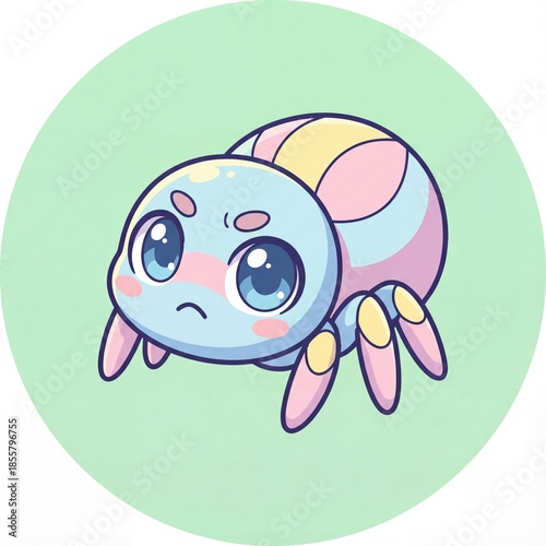 Cute Spider Confused Sticker – Thinking Anime Chibi Style
