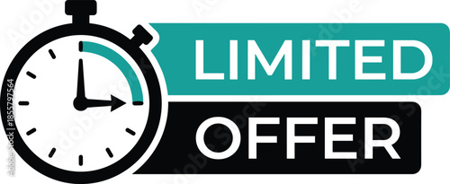 Limited offer banner with stopwatch icon, countdown time promotion concept, urgency sale label, modern marketing flat vector illustration
