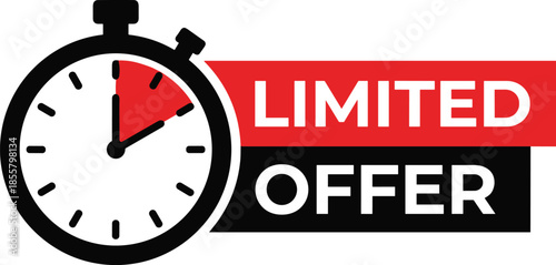 Limited offer stopwatch banner with red countdown timer design for flash sale marketing promotion urgency concept