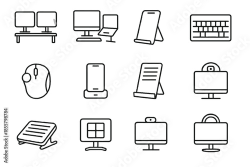 Icon holder workspace monitor wireless behind chair icons vector healthy mount grid