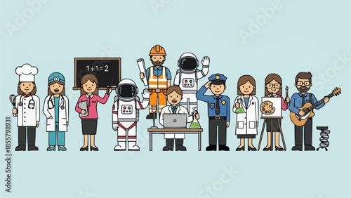 Diverse Group of Professionals in Cartoon Style.