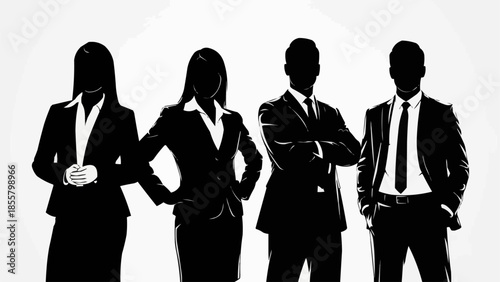 Diverse group of professionals in silhouette against a white background.