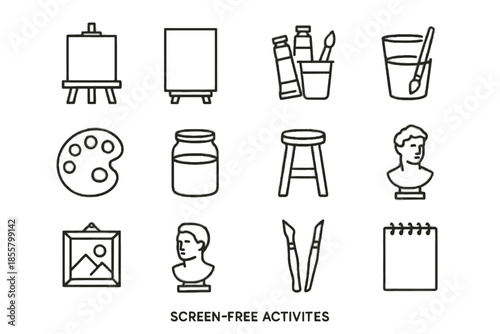 Gallery stool artist screen free activities clay tools palette sketchpad vector icon
