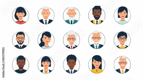 Diverse group of professional people avatars in a grid.