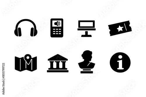 Black glyph icons for museum and cultural institution visitor information