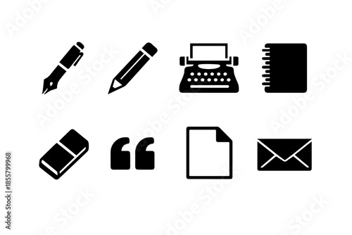 Essential writing tools and communication symbols set for digital design